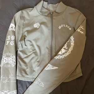 Darc Sport Olive Green Zip-Up Jacket with White Graphic Prints